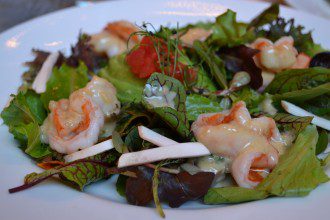 Steamed Shrimp Salad with Avocado, Mushroom and Tomato, Champagne Vinagrette