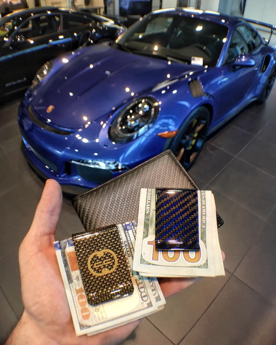 Cobalt Blue GT3RS x Blue & d'Oro Gold Label Carbon Fiber Money Clips & Carbon Fiber Wallet