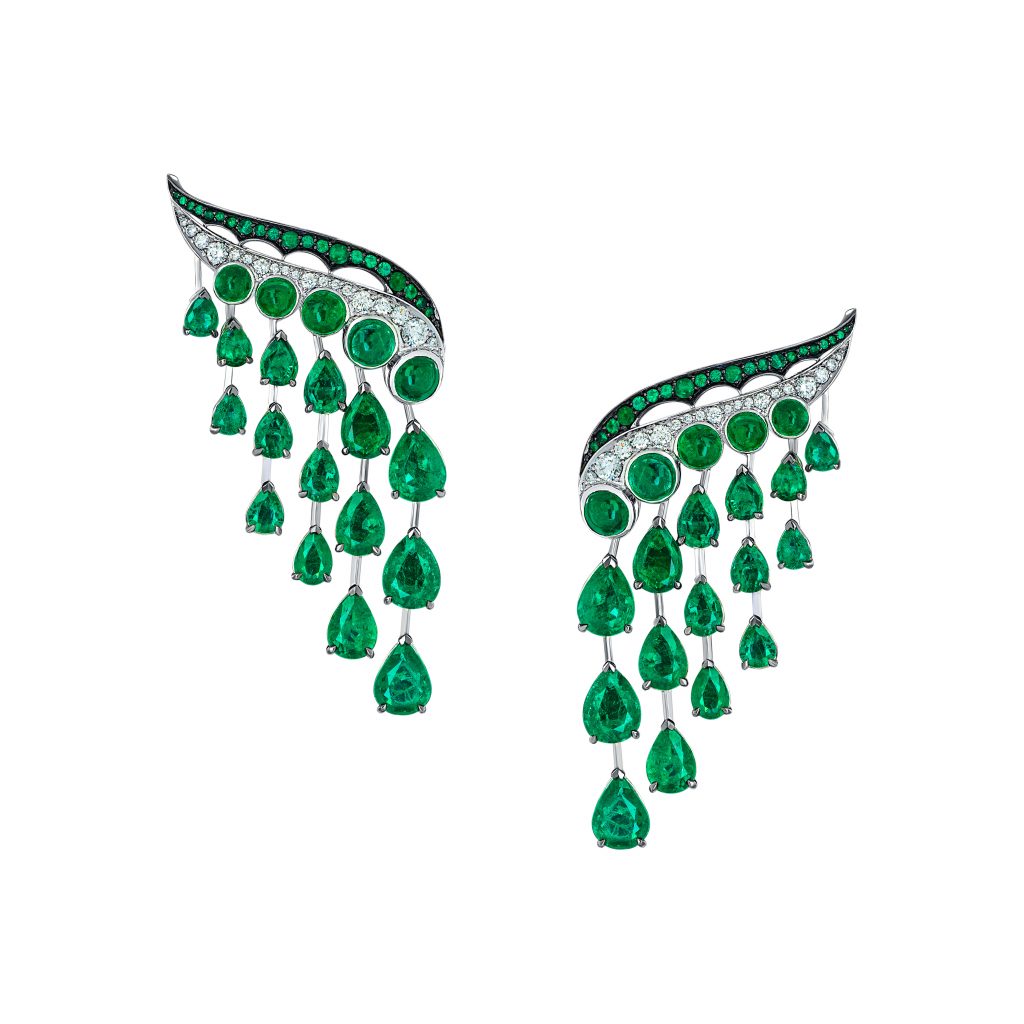 Fine Jewelry Designer Vania Leles - Diamond and Green Emerald Earring Cuffs
