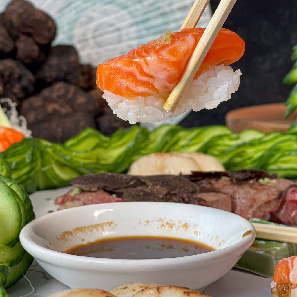 Salmon Nigiri by Chef Jackson Yu in Collaboration with Truffle Shuffle Virtual Sushi Making Class