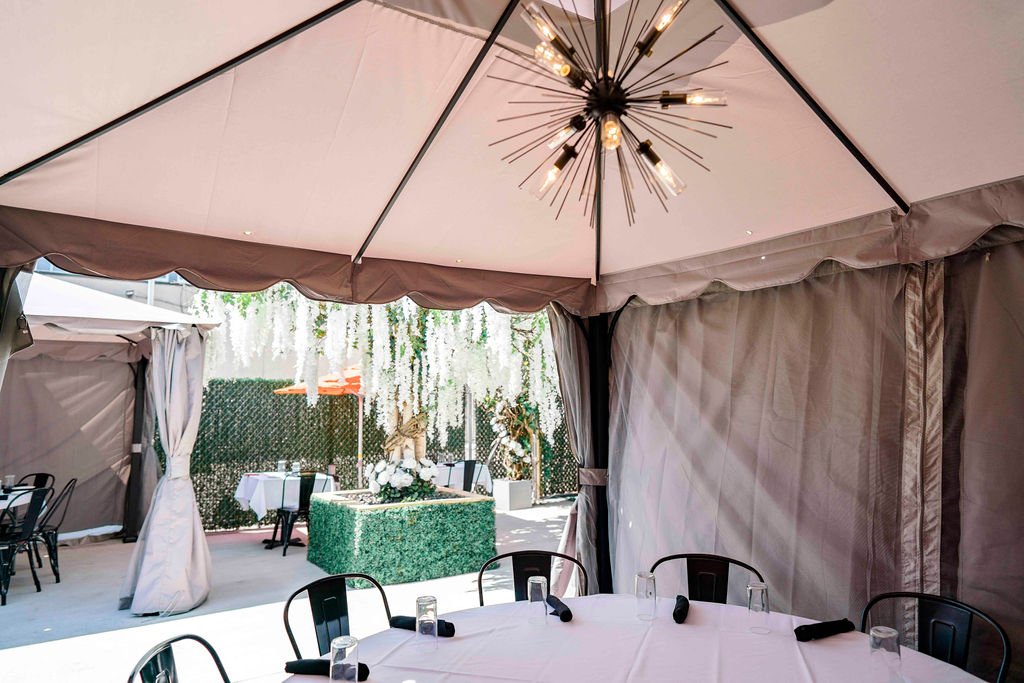 Contemporary outdoor dining tent at ITA Kitchen in Bay Shore, Long Island, New York - Italian American Dining