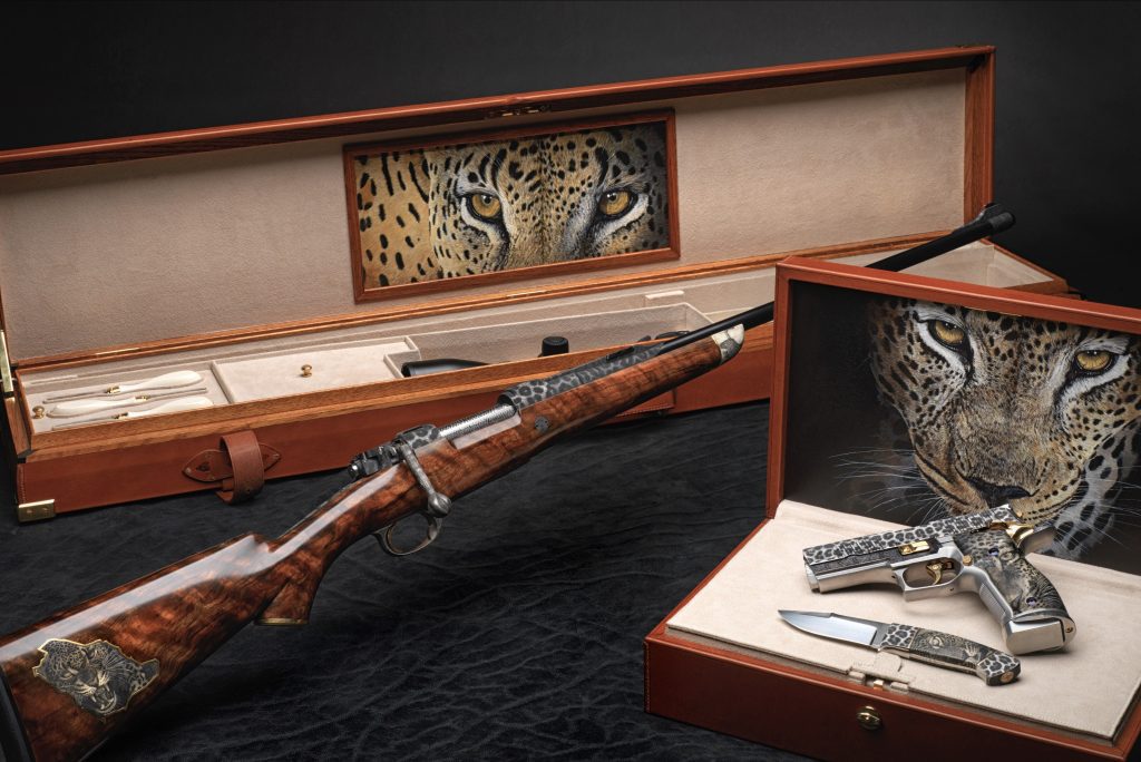 A magnificent Set of Three weapons themed to the Leopard by Johann Fanzoj