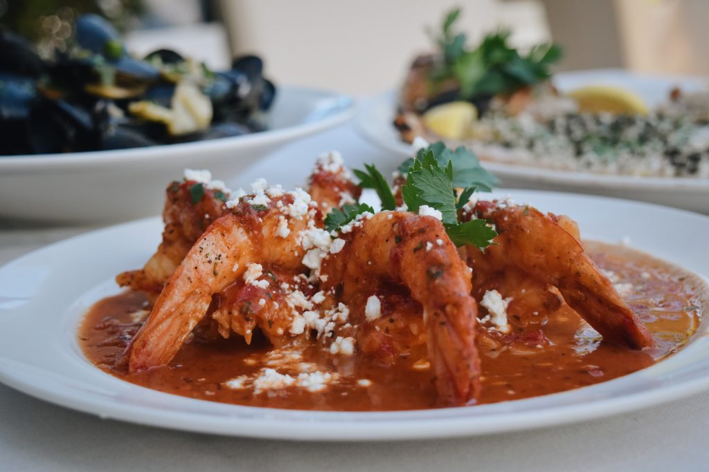 Garides Saganaki - Shrimp Entree at Limani Roslyn - Authentic Greek / Mediterranean Upscale Restaurant in Long Island, New York