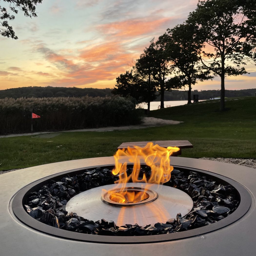 Fire Pit Flame with Vibrant Sunset - Photo by Linda Zuckerman of The Luxury Lifestyle Magazine for Modern Blaze