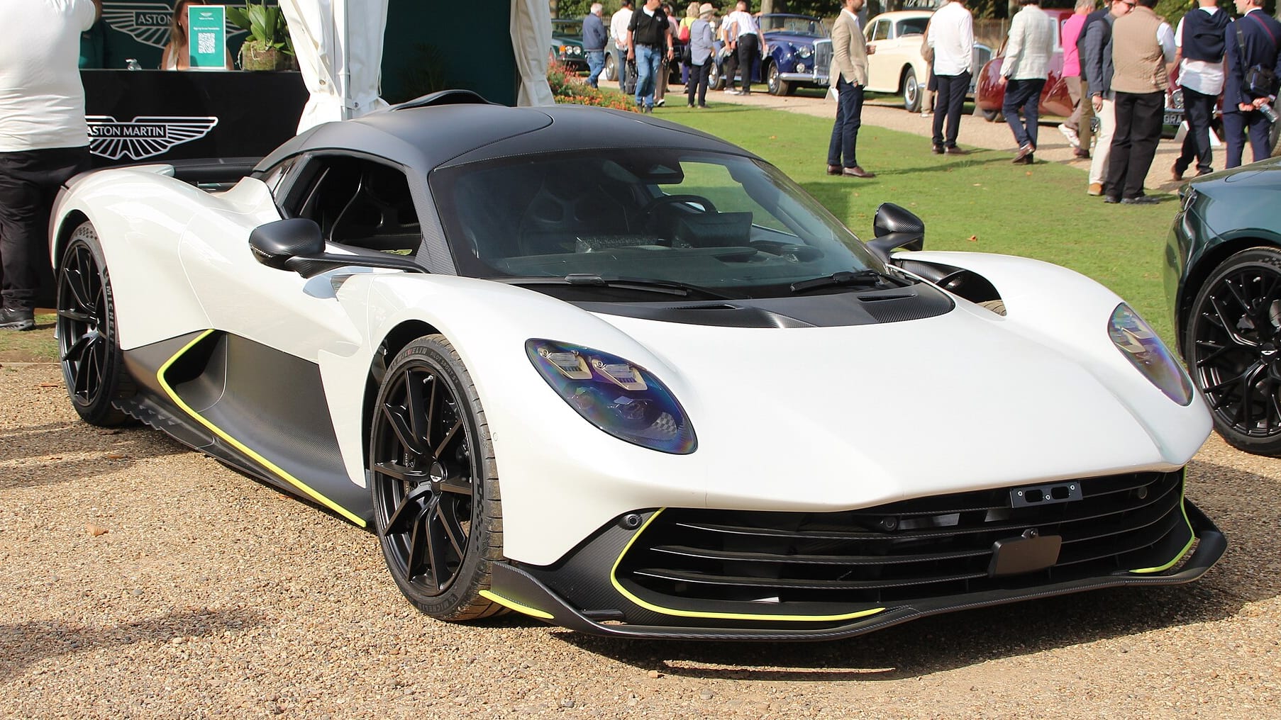 2025 Aston Martin Valhalla in white with black roof at an outdoor event