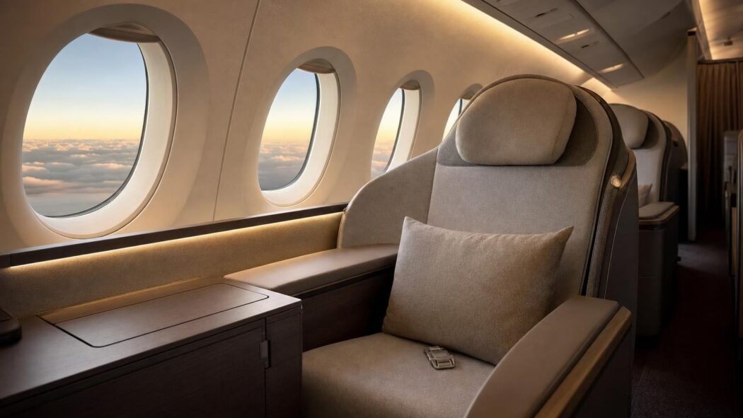 Delta One business class suite seat on an Airbus A350-1000 with large windows