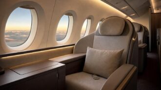 Delta One business class suite seat on an Airbus A350-1000 with large windows