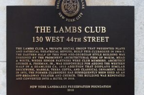 Bronze plaque for The Lambs Club at 130 West 44th Street