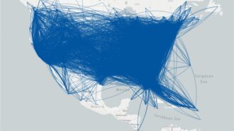 PlaneSense 2025 map of travel across the U.S. and beyond with dense blue flight paths